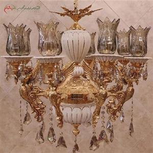 لوستر برنز و سرامیک 8 شعله آبکاری شده ی طلا، طراحی بی نظیر و ظاهر عالی کد 6204