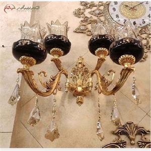 لوستر دیواری 4 شاخه بدنه ی برنز و سرامیک به رنگ طلایی و مشکی محصول کد 6701