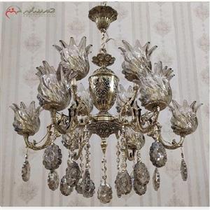 لوستر برنزی 12 شعله طرح دو گل سایز بزرگ به رنگ آنتیک و بدنه ی ظریف کاری شده با ضمانت کد 6020