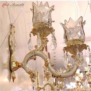 لوستر دیواری دو شعله طرح ایتالیا با رنگ کرم طلایی و بدنه ی تمام برنزی رنگ ثابت کد 6754