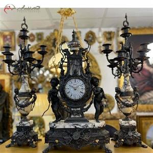 ساعت شمعدان برنزی، رنگ آنتیک با سنگ ویوله و طراحی شیک و کاربردی کد 465