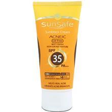 سان سیف کرم ضد آفتاب آنتی آکنه  فاقد چربی SPF35 بژ روشن SunSafe Acneic Sunscreen Cream SPF35