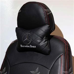 پشت گردنی BOB طرح مرسدس بنز، چرم مشکی، دوخت مشکی