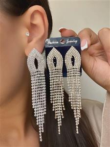 گوشواره استیل مجلسی آویز نگین دار
