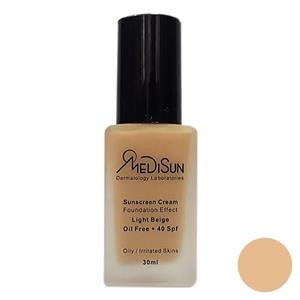 کرم پودر SPF40 فاقد چربی بژ روشن 30 میلی لیتر مدیسان  Medisun Oil Free SPF40 Foundation Light Beige 30ml