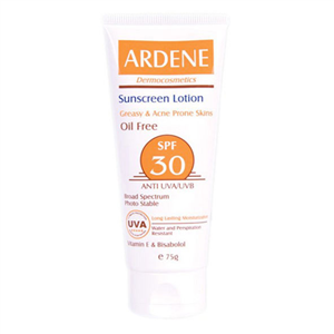 لوسیون ضدآفتاب آردن SPF30 سری فاقد چربی مدل Greasy & Acne Prone Skins حجم 75 گرم Ardene SPF30 Oil Free Sunscreen Body Lotion 75gr