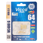 طلایی Vicco man VC400 G USB3.1 Type-c OTG Flash Memory – 64GB