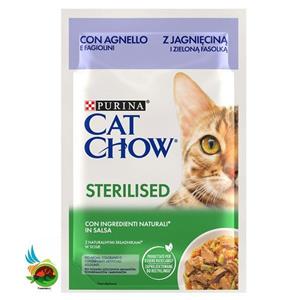 پوچ گربه بالغ عقیم کت چاو پورینا با طعم بره و لوبیا سبز مدل Purina cat chow sterilised with lamb & green beans وزن ۸۵ گرم