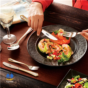 سرویس قاشق چنگال برند ناب استیل – مدل ونیز – 98پارچه – دور طلا