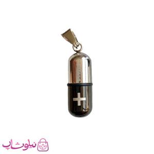 پلاک گردنبند کپسول عشق مشکی نقره ای کد 599