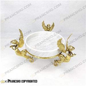 میوه خوری سنگ سفید ازنا با پایه برنجی طرح آنجل 