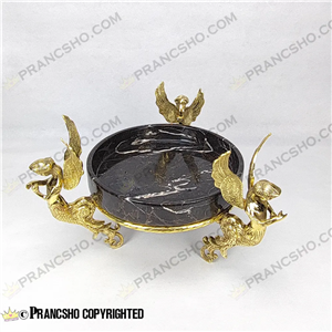 میوه خوری سنگ مشکی خط سفید با پایه برنجی طرح آنجل 