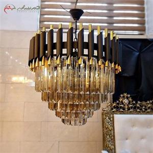 لوستر سقفی کریستالی گرد درجه یک مشکی طلایی 5 طبقه