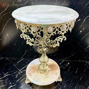 میز خاطره اسلیمی برنزی در طرح آفتابی و پایه های سنگ مرمر