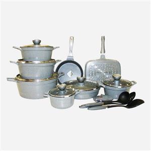 سرویس قابلمه 18 پارچه کلاسیک گرانیتی نقره ای یونیک کد 7778