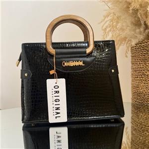 کیف زنانه و دخترانه دسته چوبی ورنی طرح سنگی