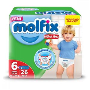 پوشک بچه شورتی مولفیکس Molfix سایز 6 بسته 26 عددی 