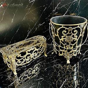 سطل و جا دستمالی از جنس آلومینیوم، با طرح گل رز ساده
