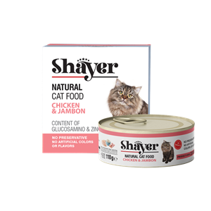 کنسرو غذای گربه شایر با طعم مرغ و ژامبون در سس Shayer Natural With Chicken & Jambon In Sauce گوشت وزن 110 گرم