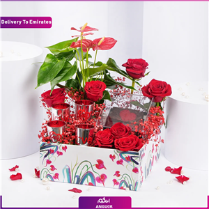دسته گل رز 12 شاخه و کیک (تحویل در امارات)