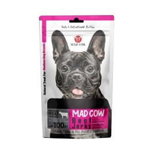 تشویقی سگ نژاد متوسط مدکاو با طعم گوشت گاو Mad Cow Beef Jerky for Medium Dogs وزن 100 گرم