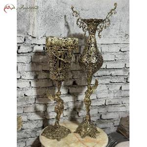 ست گلدان و سطل ایستاده همراه جا دستمال کاغذی تمام برنزی طرح فرشته، پایه فلزی با دوام بالا