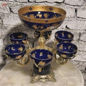 سرویس پذیرایی 7 پارچه طرح پایه سنگی با بدنه ی تمام برنزی به رنگ طلایی و سرمه ای با ضمانت