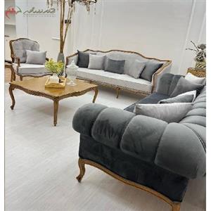 ست مبل و میز ناهار خوری جنس بدنه از چوب راش و فوم HR ضخیم با نشیمن راحت 