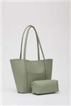 کیف دوشی بزرگ جیب دار چرم مصنوعی آستین آرایش جلو سبز نعنایی برند Shaka کد 1701257368