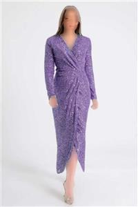 لباس مجلسی سایز بزرگ طراحی پولکی یقه هفت نیلی زنانه برند zks grup tekstil کد 1703310091 