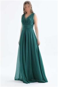 لباس مجلسی سایز بزرگ بلند برش آستر‎دار پارچه قد کلفت کلوش اکریلیکی براق زمردی بند‎دار برند lovebox کد 1703310088