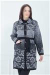 بافتنی زمستانی جیب دار دکمه‎دار بلند طرح‎دار طوسی کمربند زنانه برند Elçelya Moda کد 1703298740