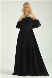 لباس مجلسی سایز بزرگ آستر‎دار برش یقه پارچه شیفون گشاد مشکی برند bayansepeti کد 1703311634