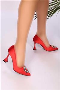 کفش پاشنه بلند نگین دار ساتن قرمز زنانه برند Shoeberry کد 1705174520 