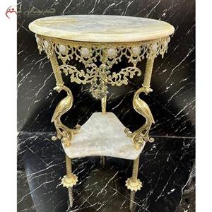 میز برنزی صفحه و پایه سنگی مرمر طرح درنا پایه دار طلایی رنگ