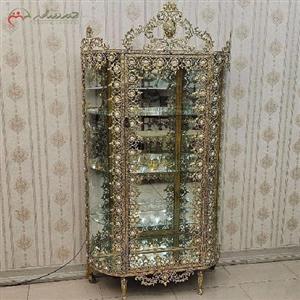 بوفه نیم گرد برنزی طرح آفتابگردان و سه طبقه ی شیشه ای، کد 7595