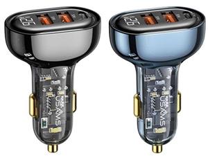 شارژر فندکی فست شارژ تایپ سی و یو اس بی 80 وات یوسامز USAMS US-CC159 Transparent Fast Car Charger Kit
