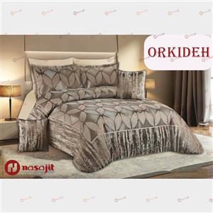 سرویس لحاف روتختی ارکیده دو نفره هشت تکه رنگ قهوه ای ژاکارد شانلی