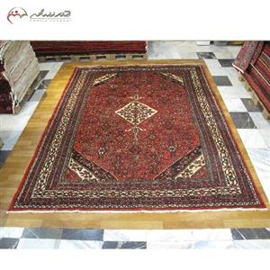 فرش دستبافت همدان زمینه لاکی رنگ با حاشیه کرم و تراکم بالا کد 39035