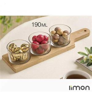 کاسه اردوخوری گرد 3 عددی پایه چوبی لیمون 221859