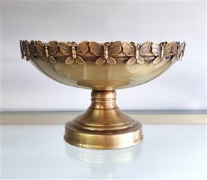 میوه خوری  نیم گود پایه دار فلزی آبکاری آنتیک طرح پروانه (کد کالا 02071204) 