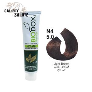 رنگ مو بیوداکس شماره N4-5.0 قهوه‌ ای روشن سری نچرال طبیعی Bio Doxe Haie Color Specialy Formulated 120 mil