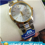 ساعت مچی مردانه کاسیو بند  استیل قفل تاشو عقربه ها طلایی  casio