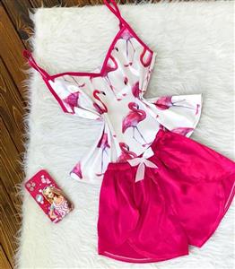 تاپ و شورتک ساتن LX طرح فلامینگو