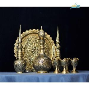 تنگ شاخدار و شراب خوری 6 نفره برنجی سیاه قلم، با دوام و کاربردی، آنتیک