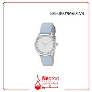 ساعت مچی استیل ضد زنگ کریستالی با بند آبی کم رنگ زنانه مدل Emporio Armani AR1914 