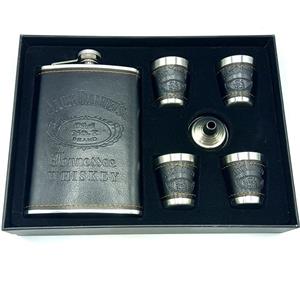 ست قمقمه جیبی چهار شات استیل با روکش چرم مدل جک دنیلز