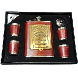 ست قمقمه جیبی چهار شات با روکش چرم قهوه ای طرح جک دنیلز