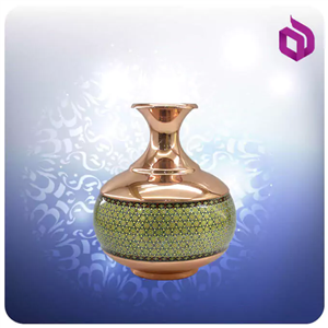 گلدان اناری مس و خاتم کاری 16 سانت آقا جانی (کد 50332) 