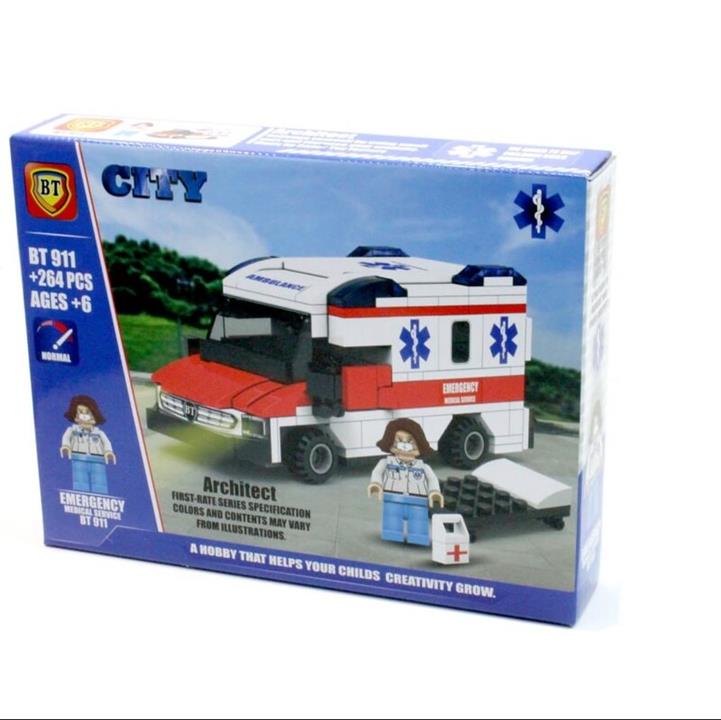 لگو ساختنی ماشین آمبولانس 264 قطعه همراه با فیگور برند BT مناسب برای 6 تا 12 سال